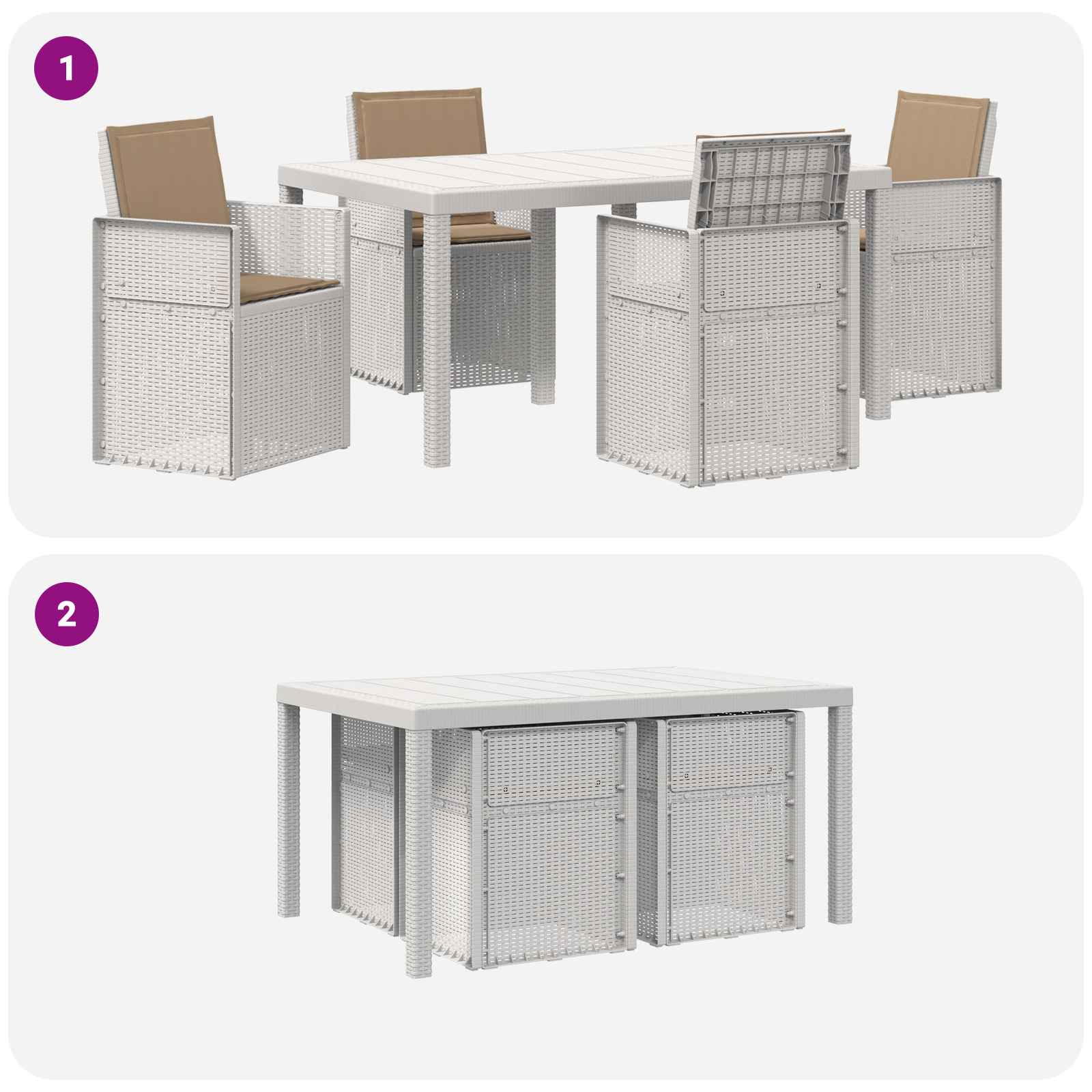 Tuin eettafelset met kussen 5 pcs Wit en Taupe PP