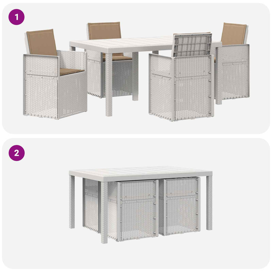 Tuin eettafelset met kussen 5 pcs Wit en Taupe PP