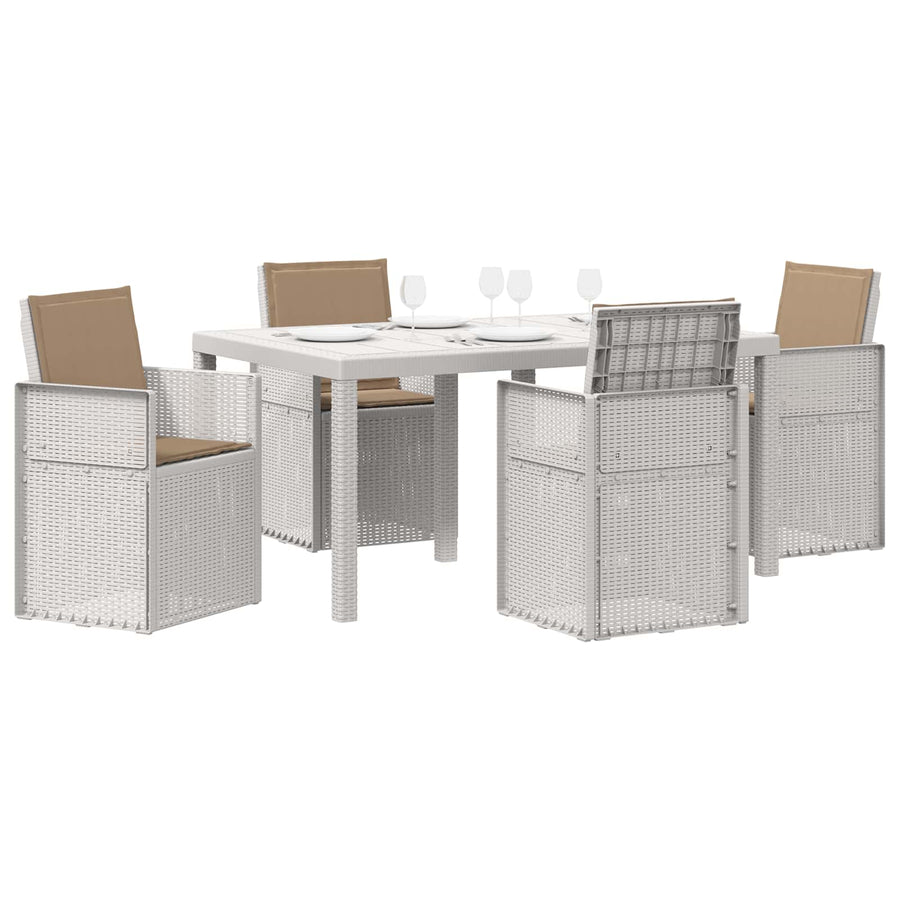 Tuin eettafelset met kussen 5 pcs Wit en Taupe PP