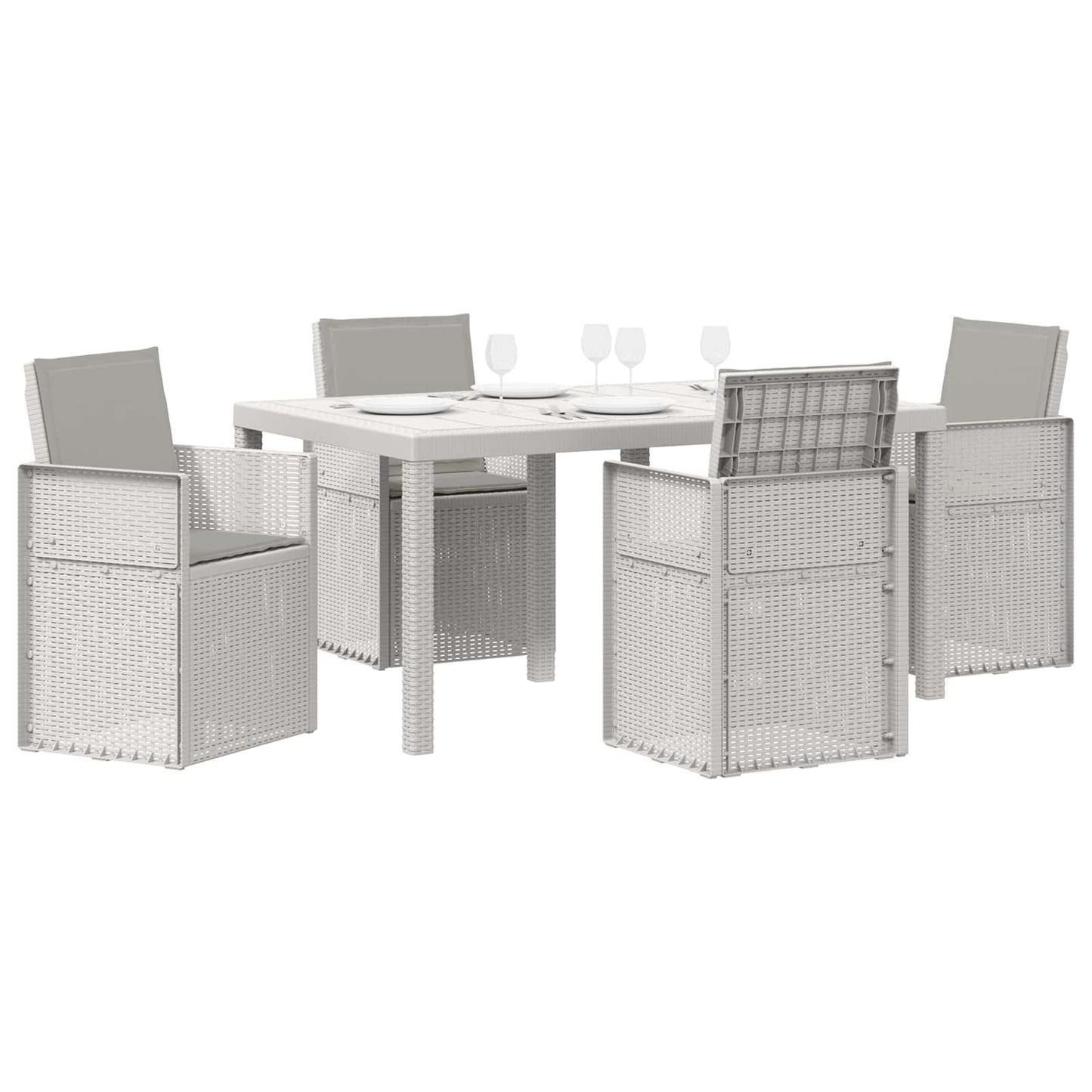 Tuin eettafelset met kussen 5 pcs Wit en Lichtgrijs PP