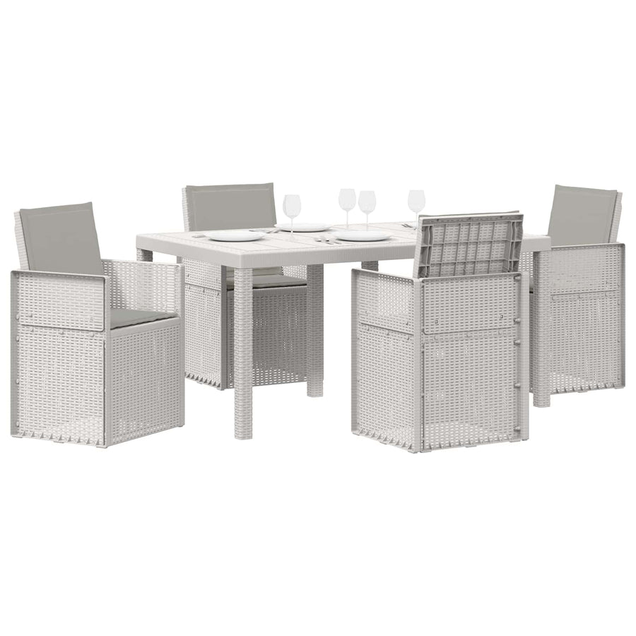 Tuin eettafelset met kussen 5 pcs Wit en Lichtgrijs PP