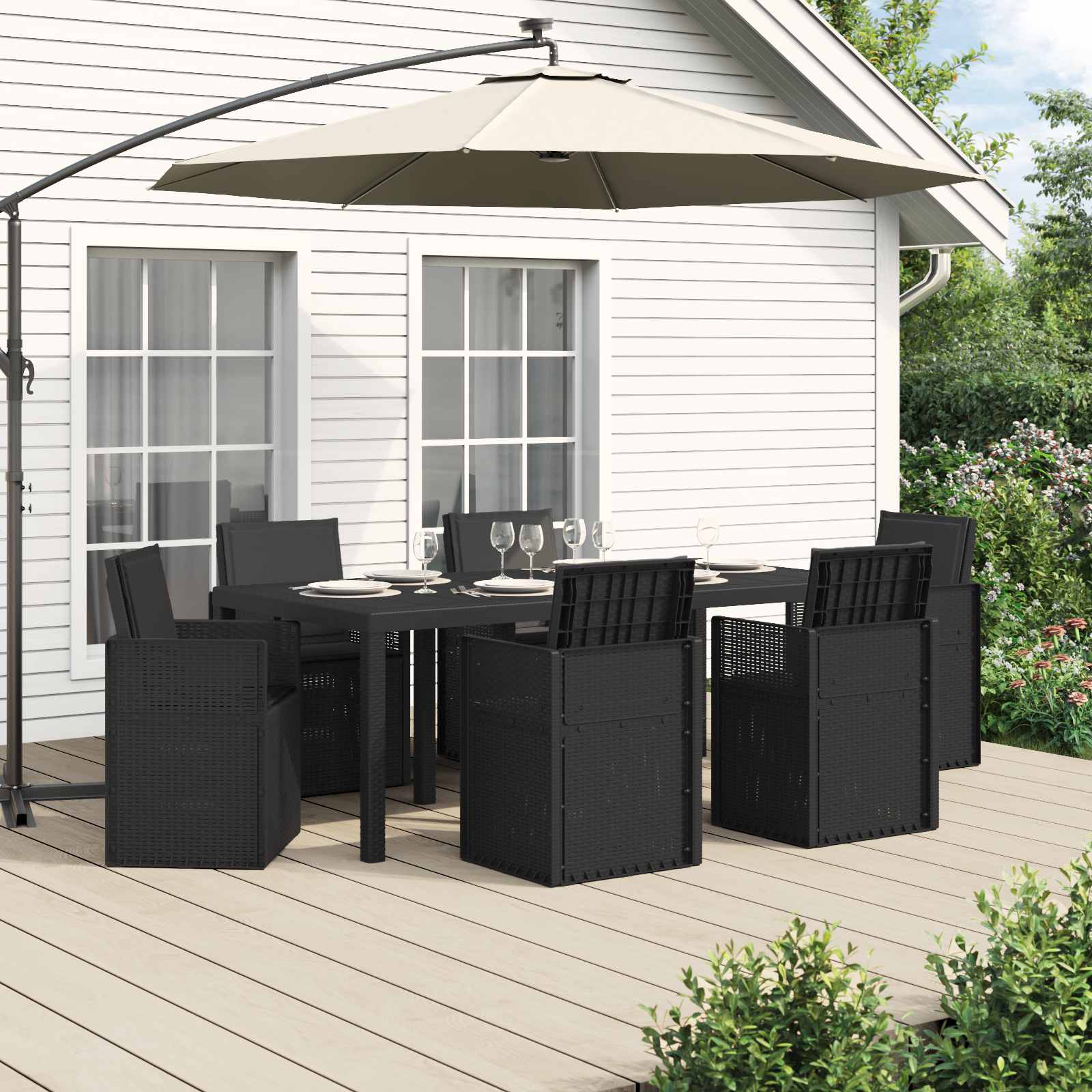 Tuin eettafelset met kussen 7 pcs Antracietkleurig PP
