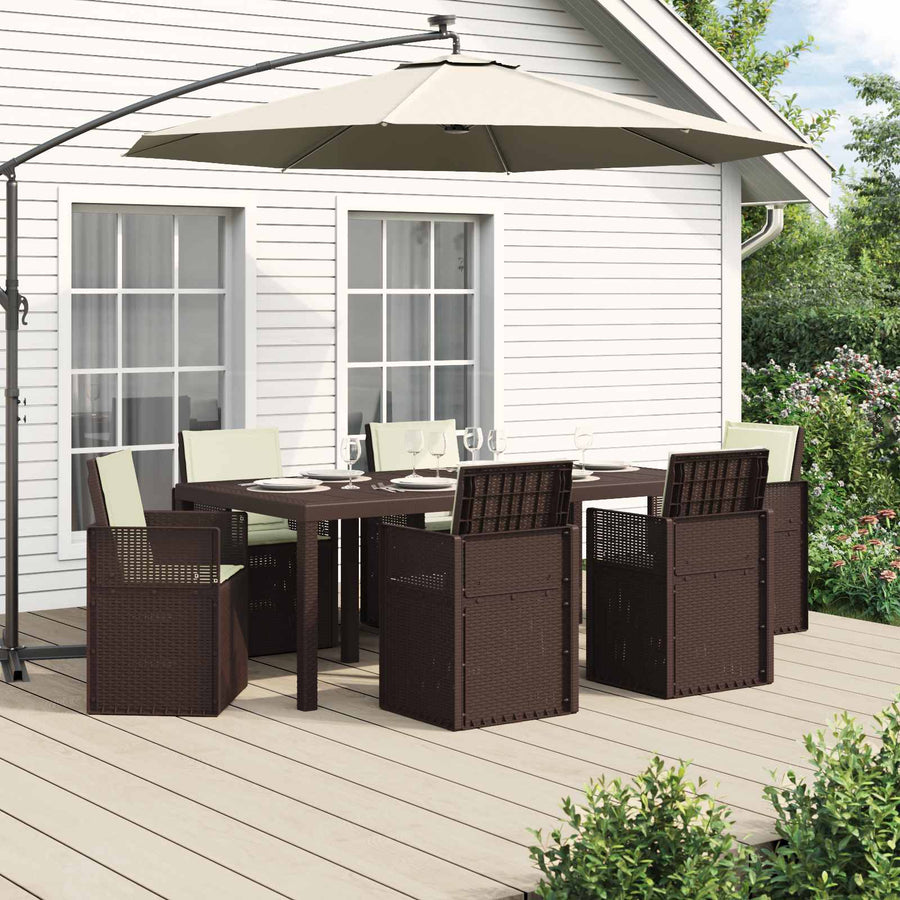 Tuin eettafelset met kussen 7 pcs Bruin en crèmekleurig PP