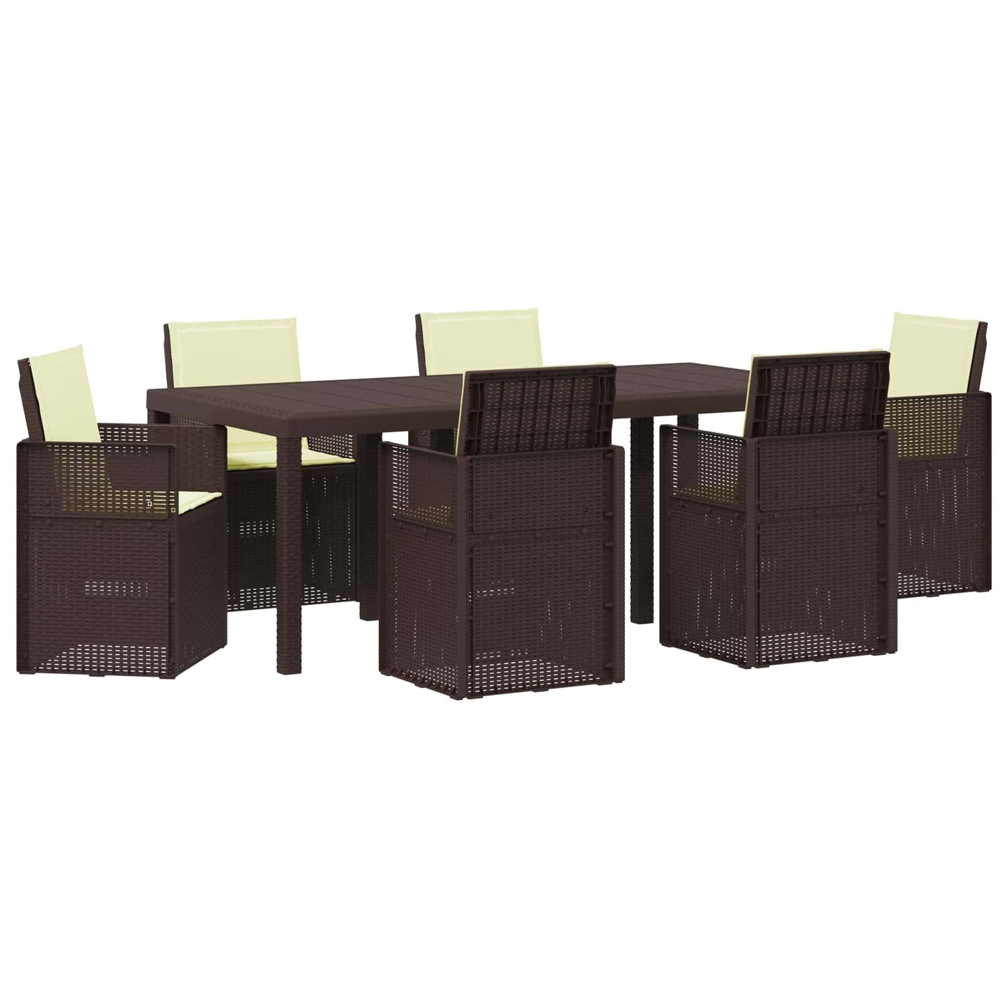 Tuin eettafelset met kussen 7 pcs Bruin en crèmekleurig PP