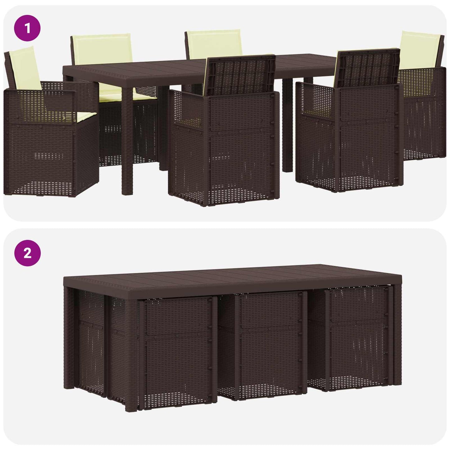 Tuin eettafelset met kussen 7 pcs Bruin en crèmekleurig PP