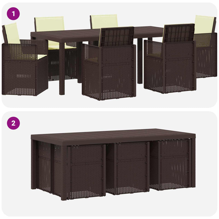 Tuin eettafelset met kussen 7 pcs Bruin en crèmekleurig PP