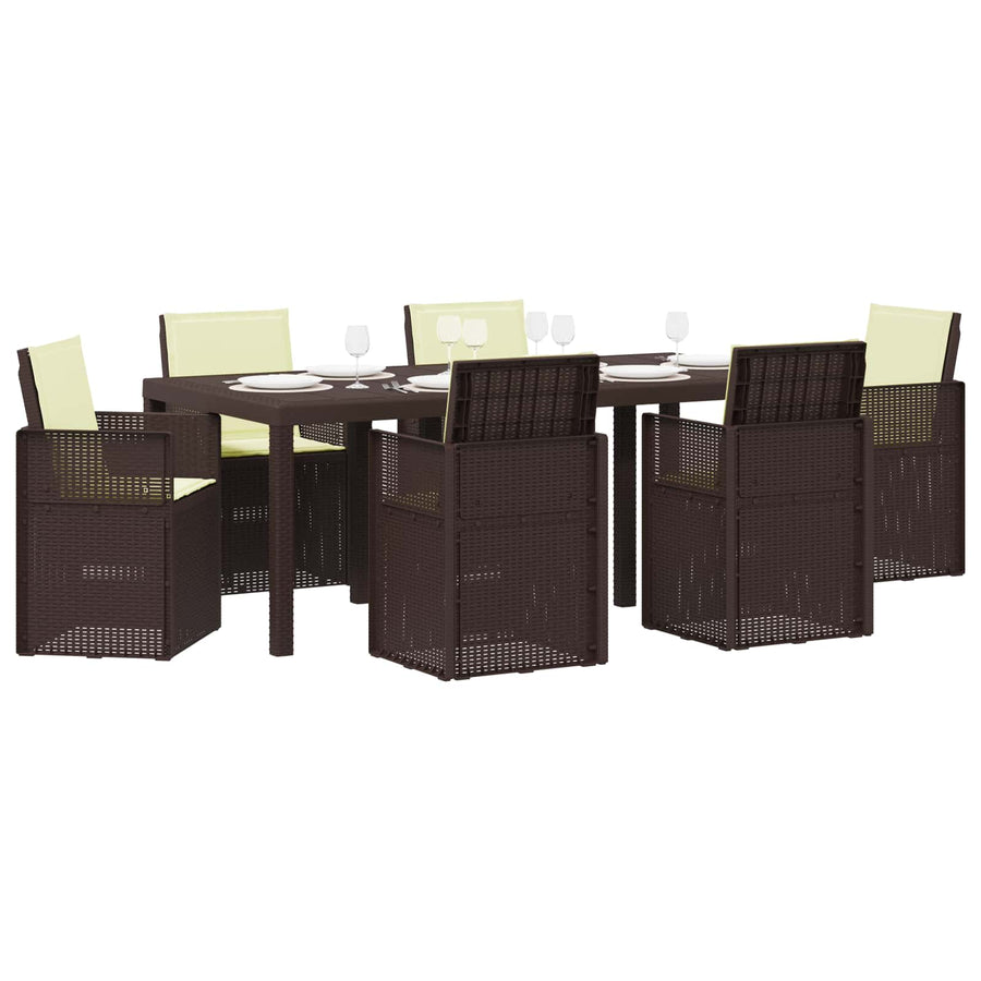 Tuin eettafelset met kussen 7 pcs Bruin en crèmekleurig PP