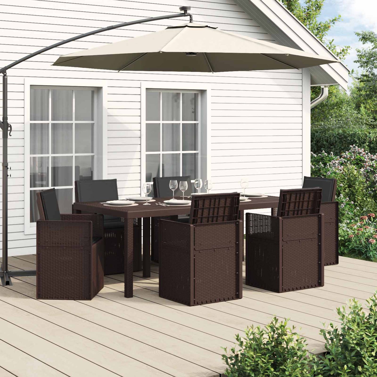 Tuin eettafelset met kussen 7 pcs Bruin en antracietkleurig PP
