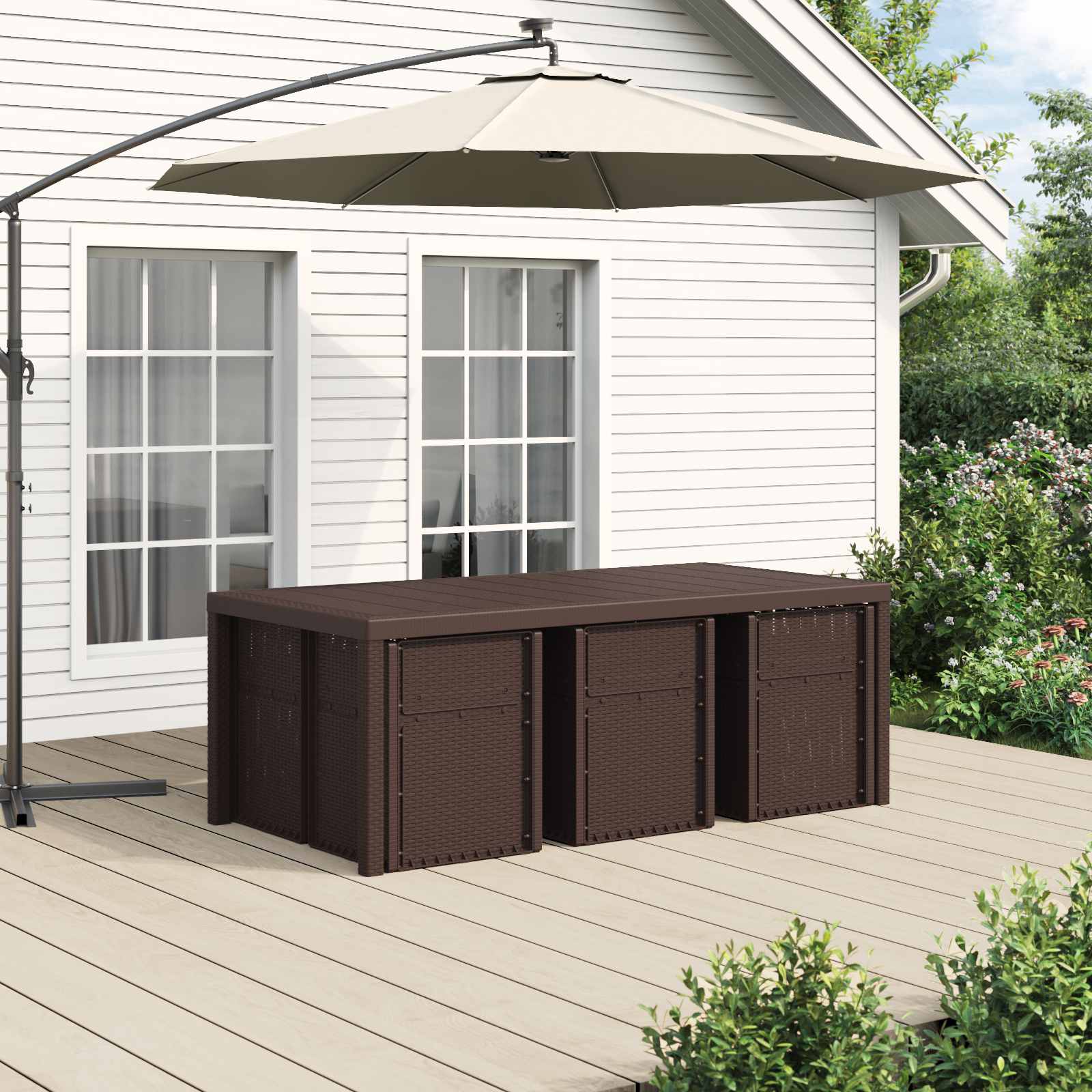 Tuin eettafelset met kussen 7 pcs Bruin en antracietkleurig PP