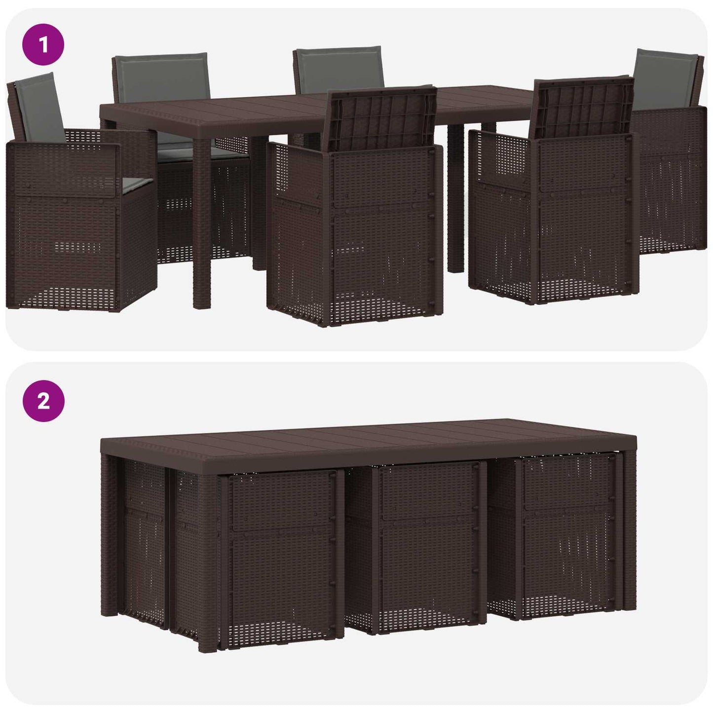 Tuin eettafelset met kussen 7 pcs Bruin en antracietkleurig PP