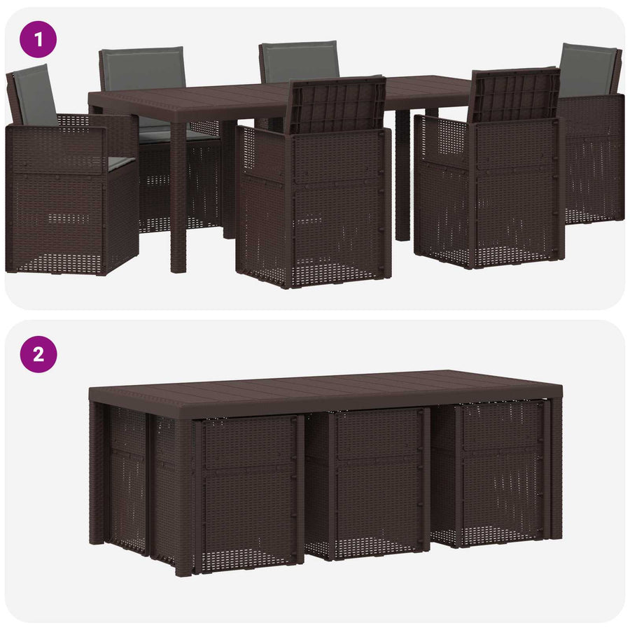 Tuin eettafelset met kussen 7 pcs Bruin en antracietkleurig PP