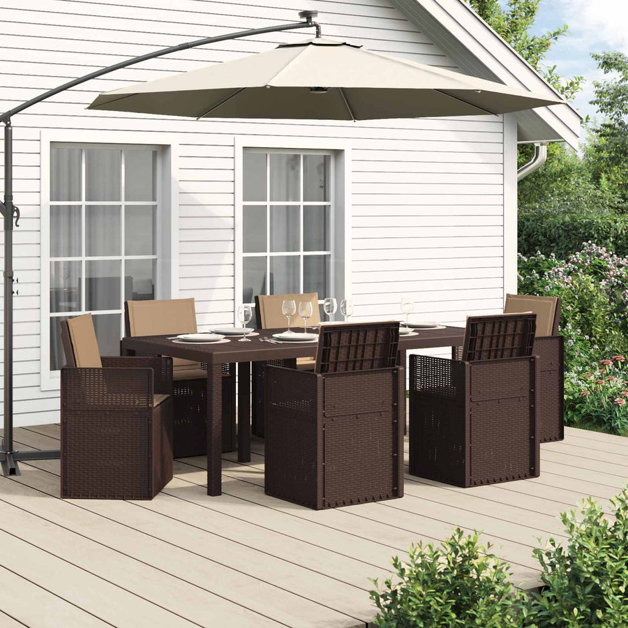 Tuin eettafelset met kussen 7 pcs Bruin en Taupe PP