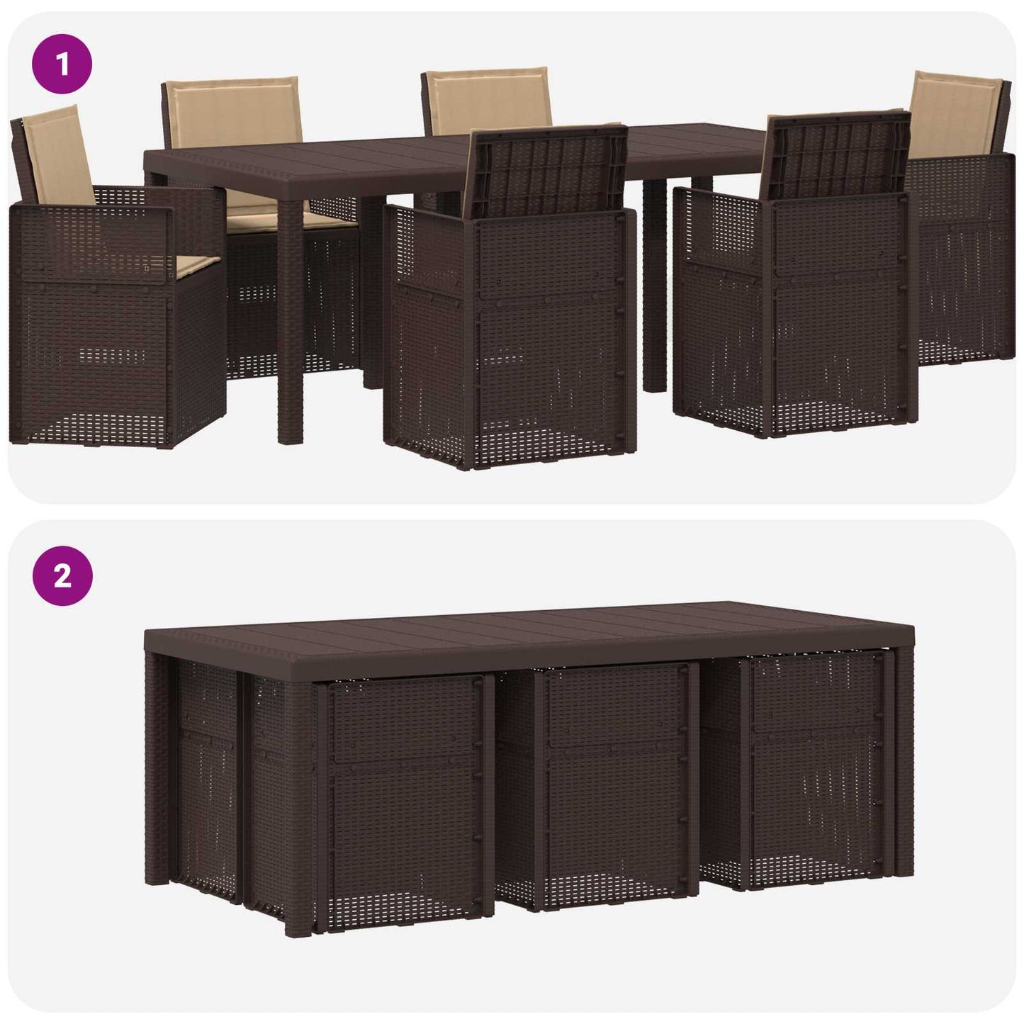 Tuin eettafelset met kussen 7 pcs Bruin en Taupe PP