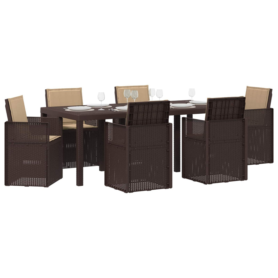 Tuin eettafelset met kussen 7 pcs Bruin en Taupe PP