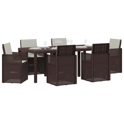 Tuin eettafelset met kussen 7 pcs Bruin en lichtgrijs PP