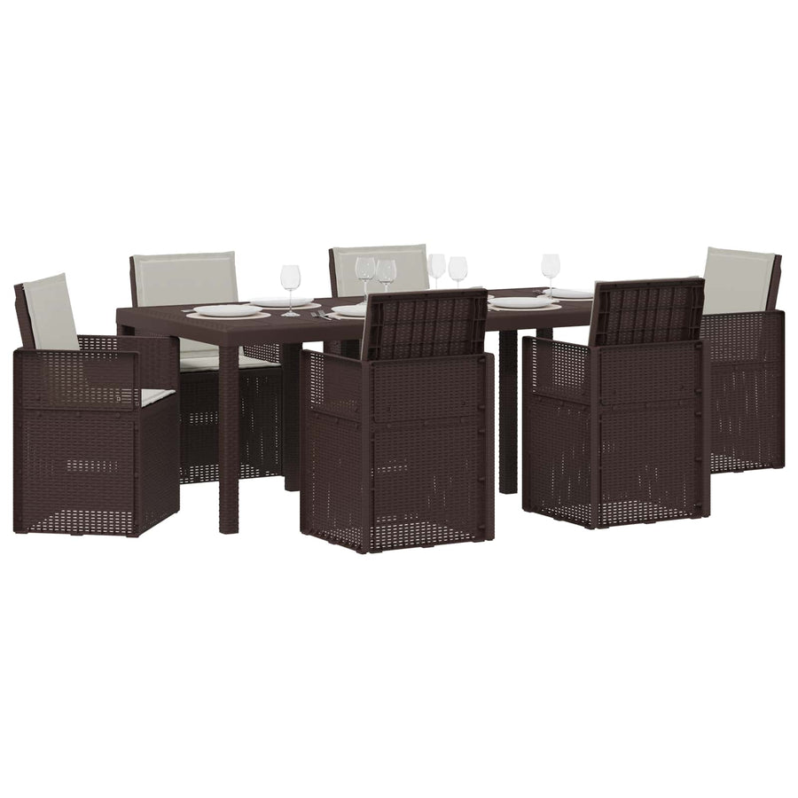 Tuin eettafelset met kussen 7 pcs Bruin en lichtgrijs PP