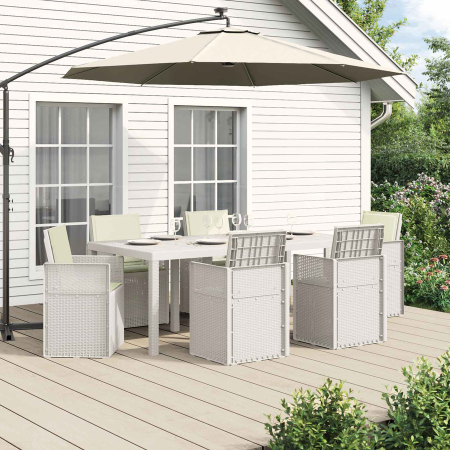 Tuin eettafelset met kussen 7 pcs Wit en crèmekleurig PP