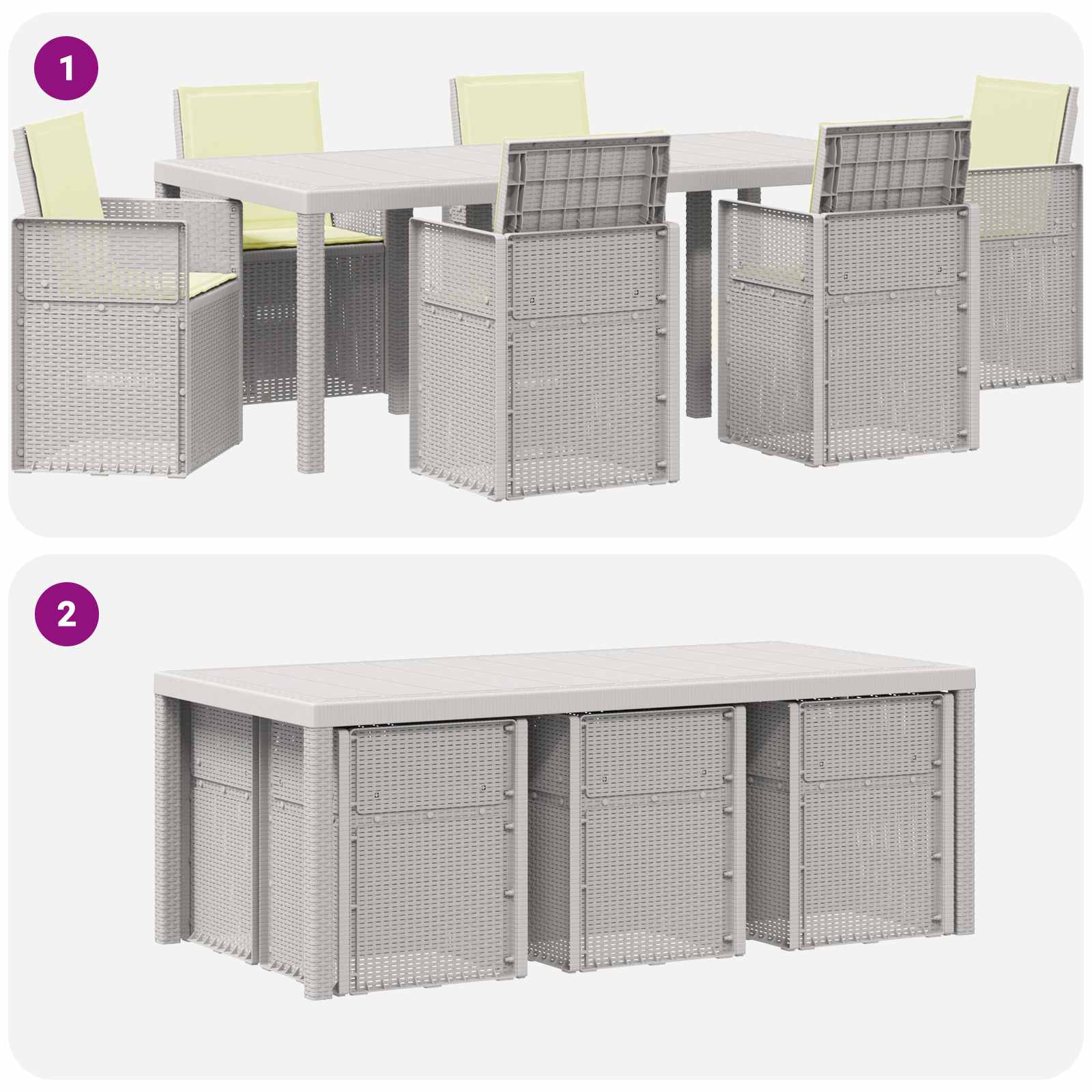 Tuin eettafelset met kussen 7 pcs Wit en crèmekleurig PP