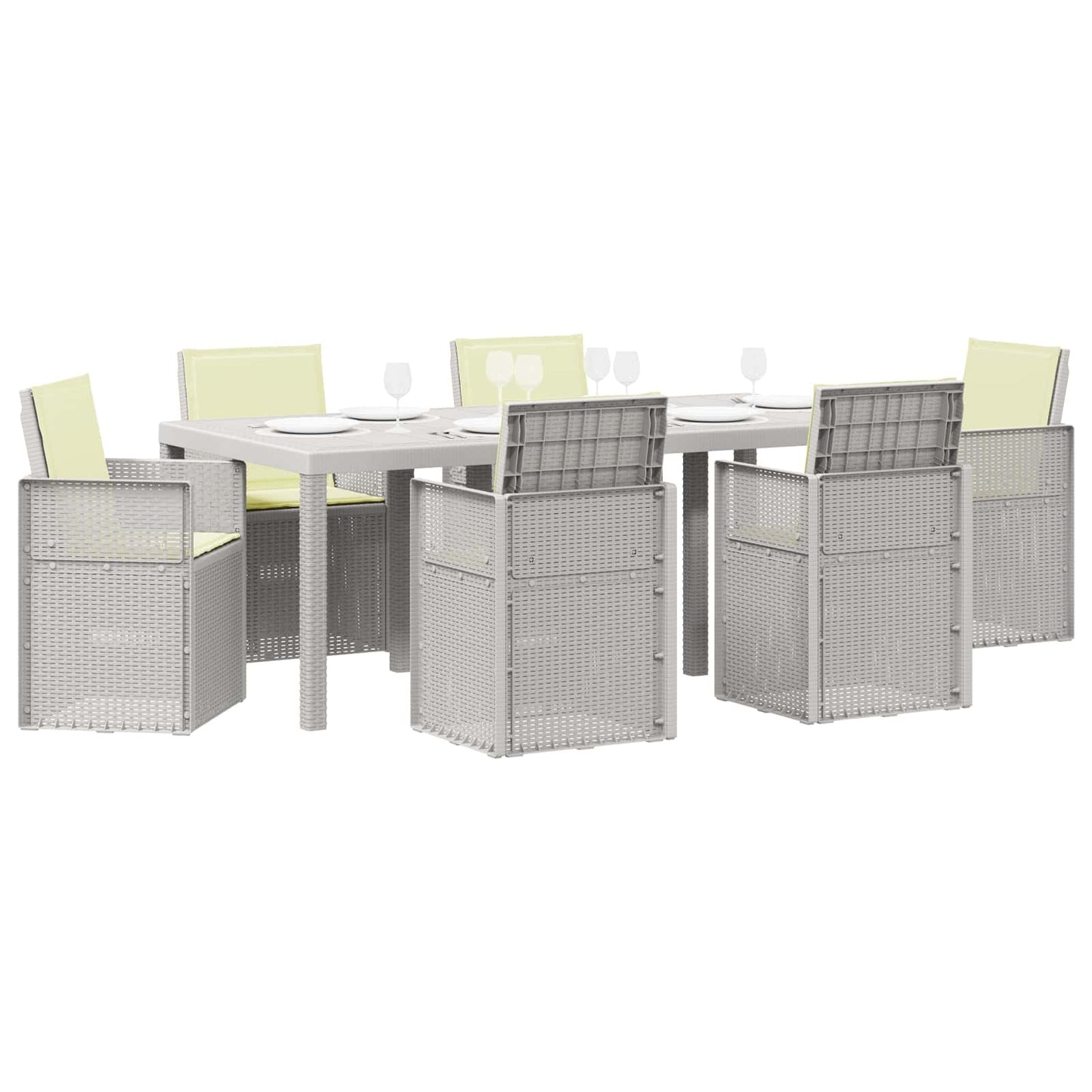 Tuin eettafelset met kussen 7 pcs Wit en crèmekleurig PP