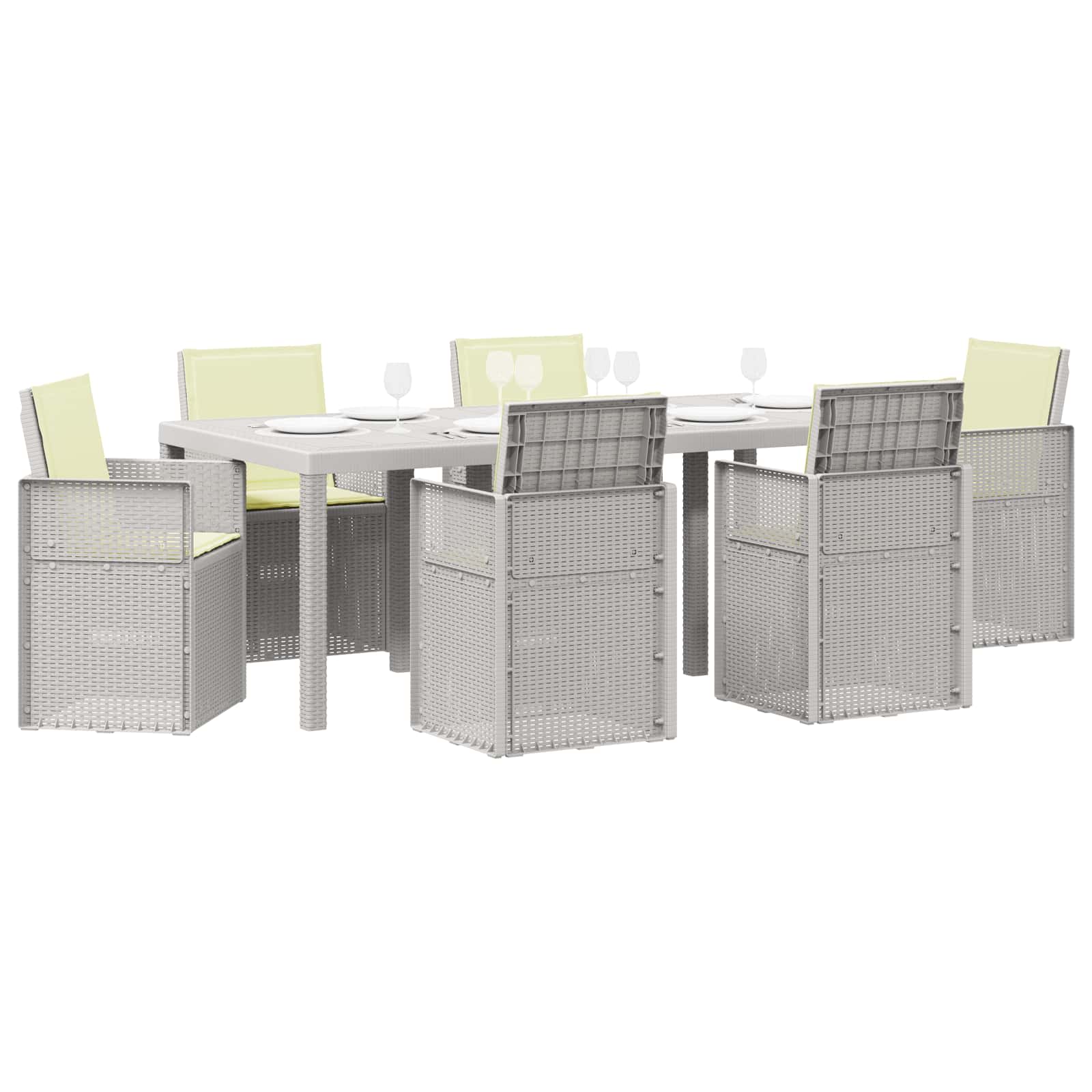 Tuin eettafelset met kussen 7 pcs Wit en crèmekleurig PP