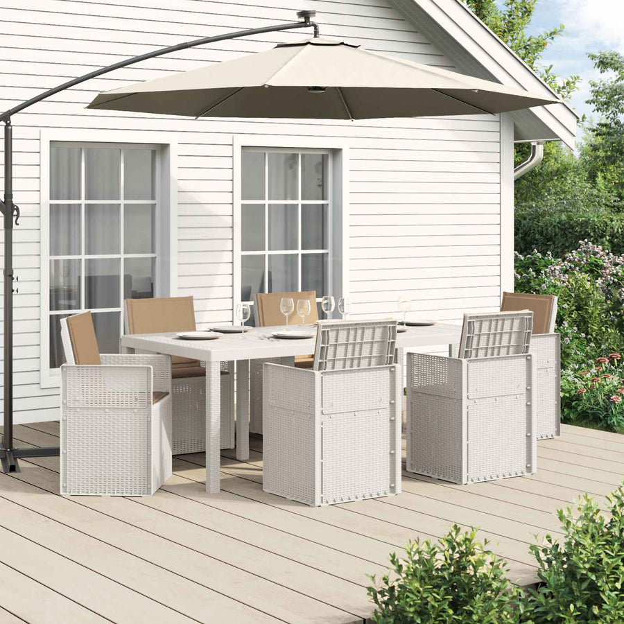Tuin eettafelset met kussen 7 pcs Wit en Taupe PP