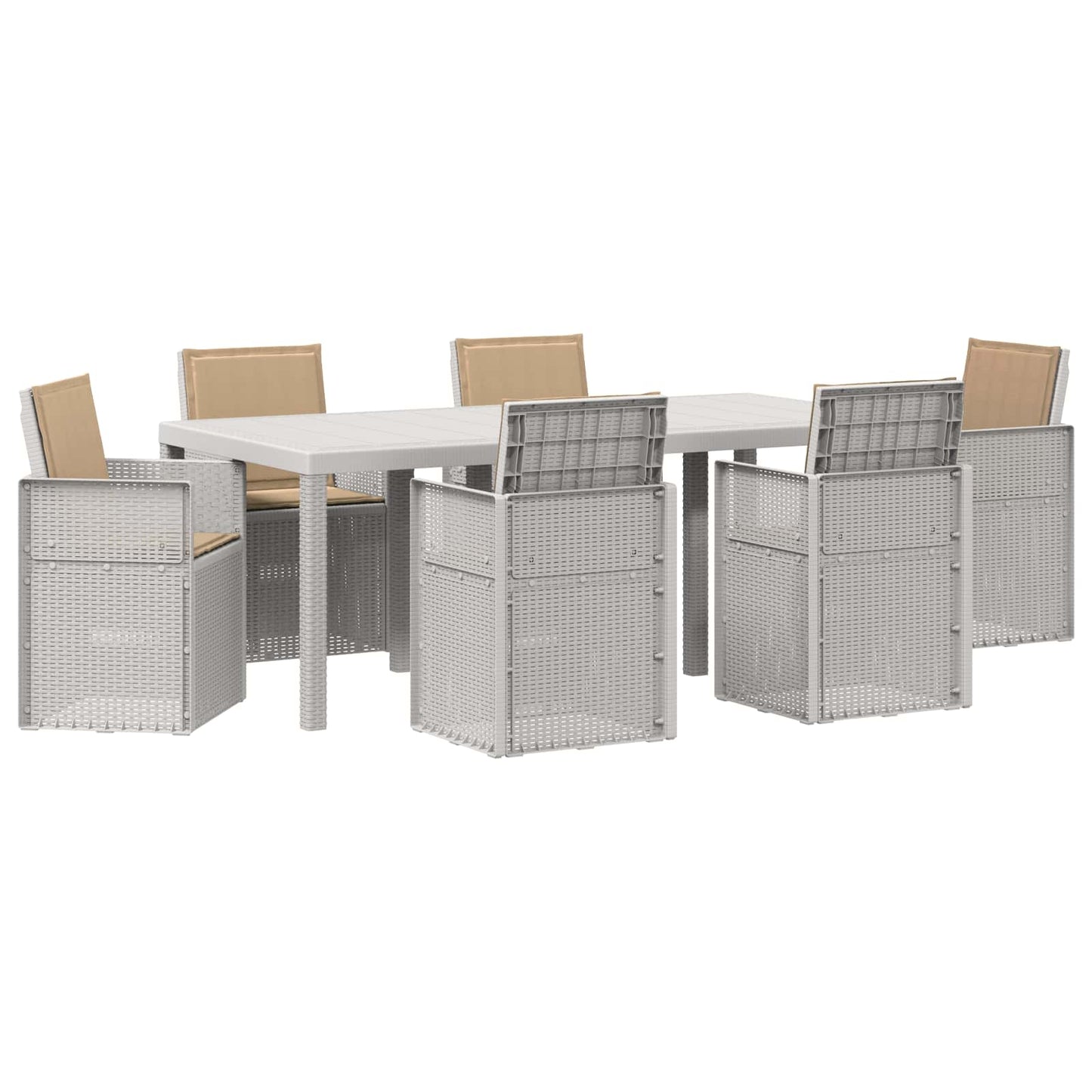Tuin eettafelset met kussen 7 pcs Wit en Taupe PP