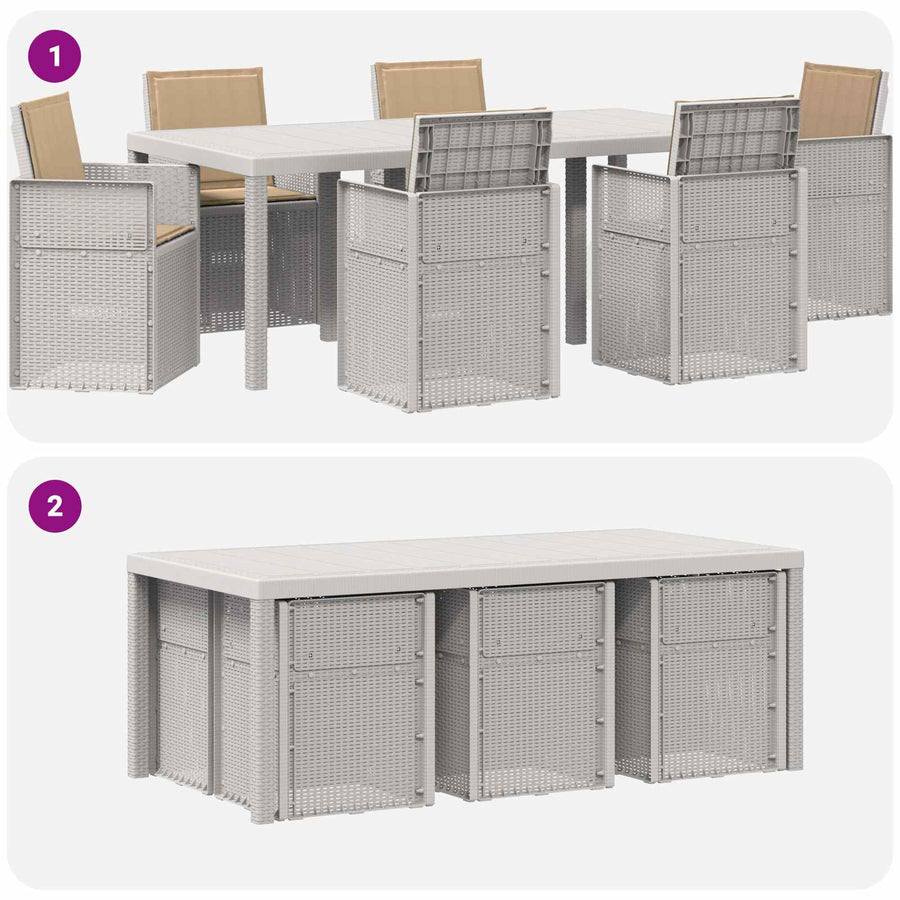 Tuin eettafelset met kussen 7 pcs Wit en Taupe PP