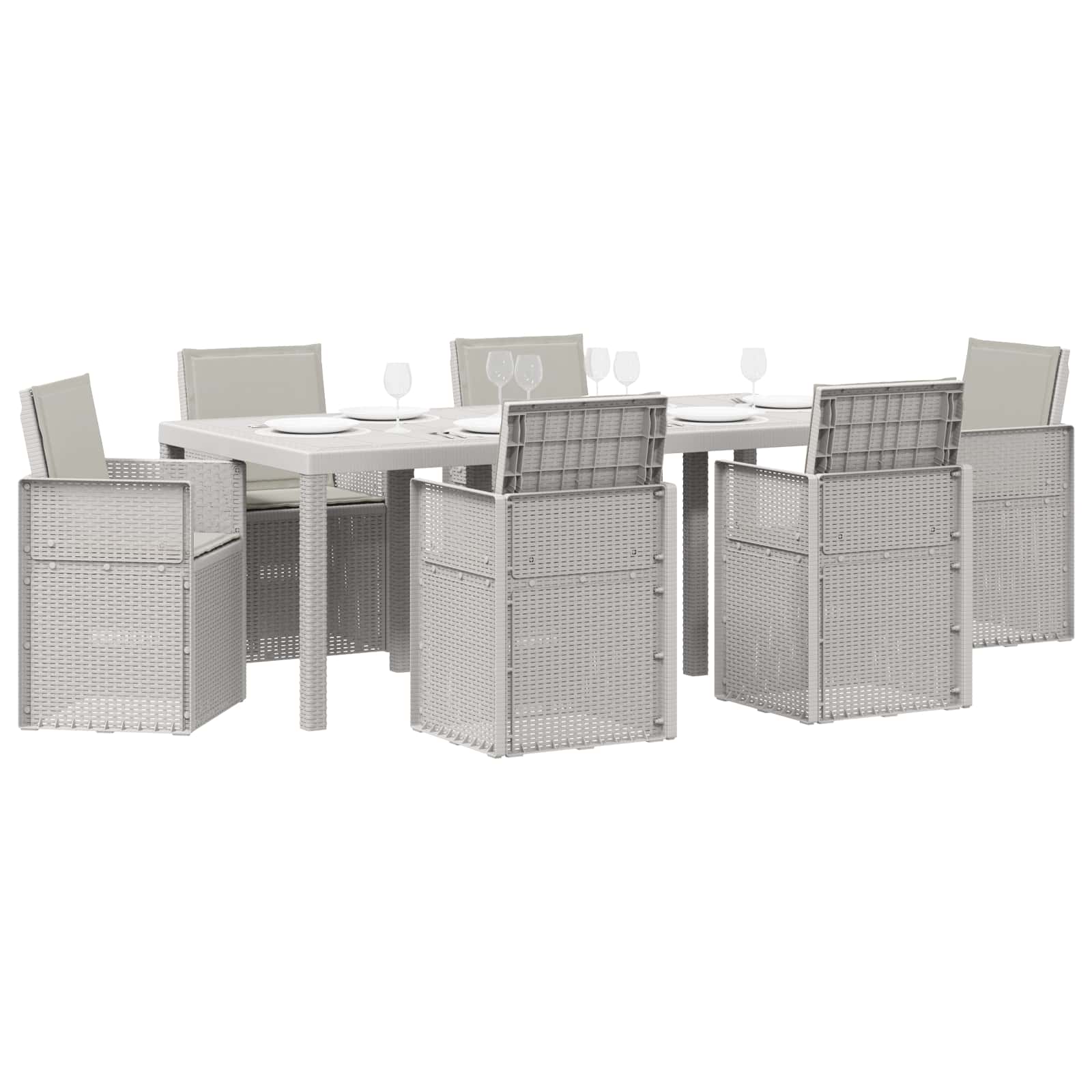 Tuin eettafelset met kussen 7 pcs Wit en Lichtgrijs PP