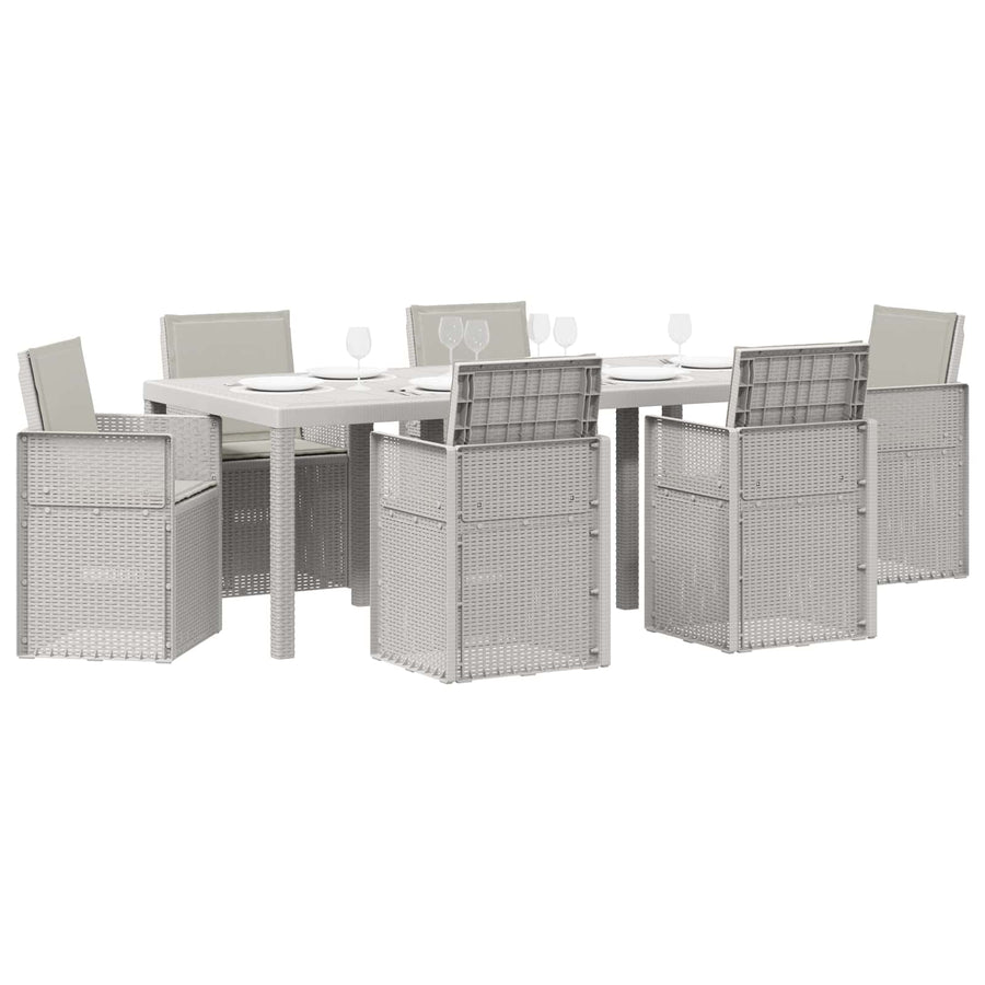 Tuin eettafelset met kussen 7 pcs Wit en Lichtgrijs PP