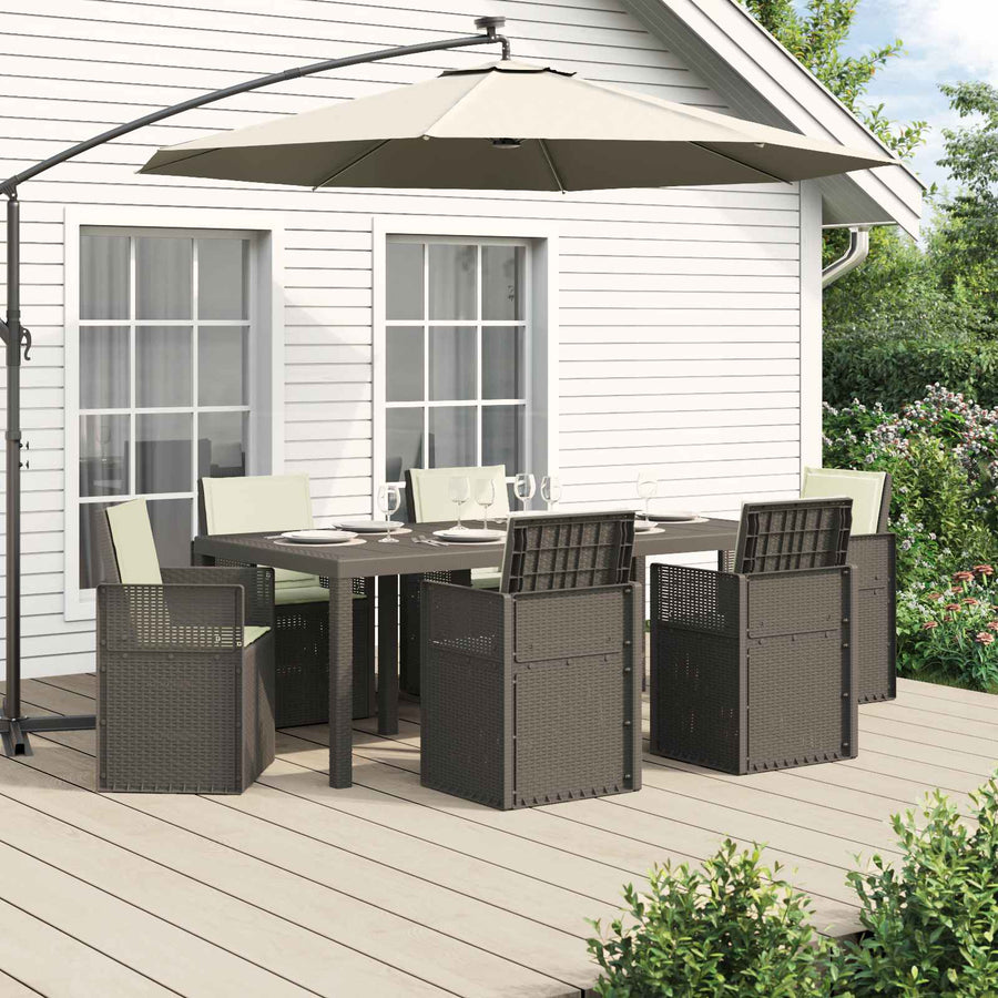 Tuin eettafelset met kussen 7 pcs Lichtgrijs en Crème PP