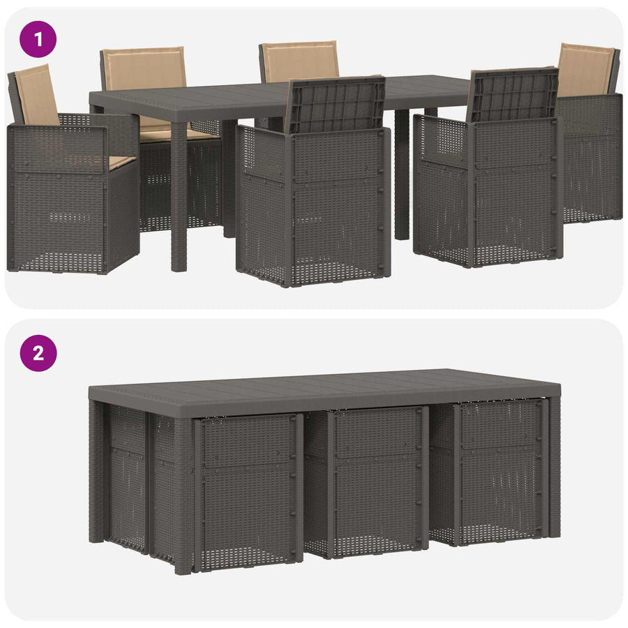 Tuin eettafelset met kussen 7 pcs Lichtgrijs en Taupe PP