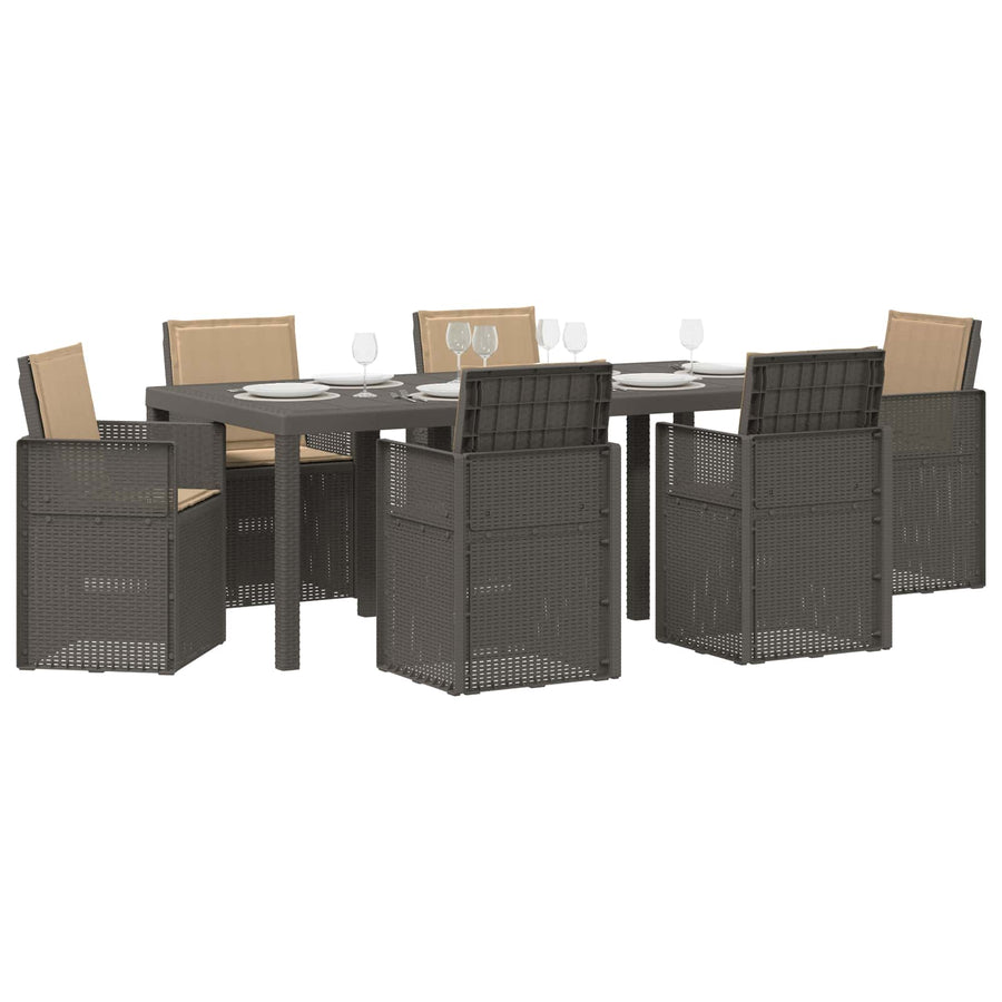 Tuin eettafelset met kussen 7 pcs Lichtgrijs en Taupe PP