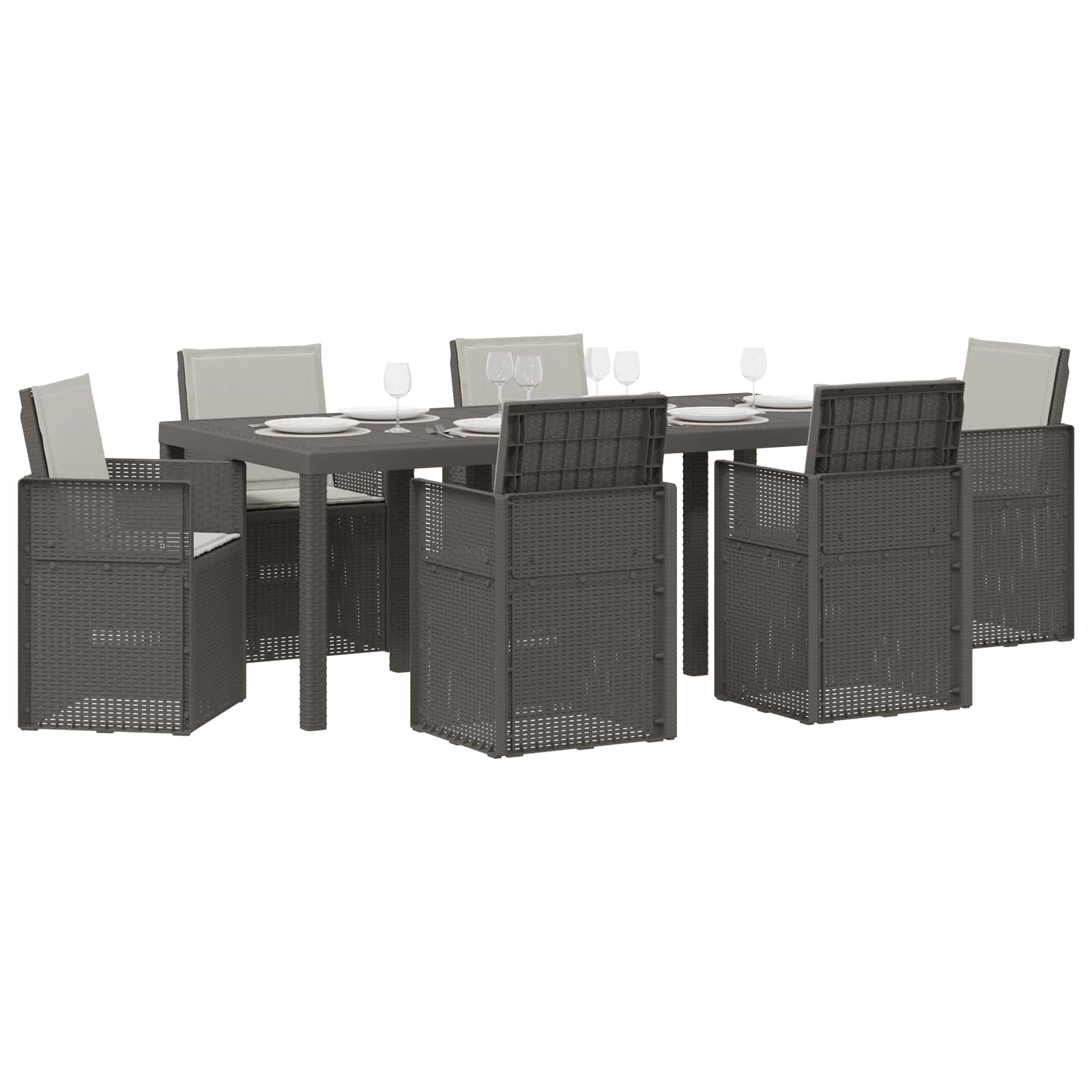 Tuin eettafelset met kussen 7 pcs Lichtgrijs PP