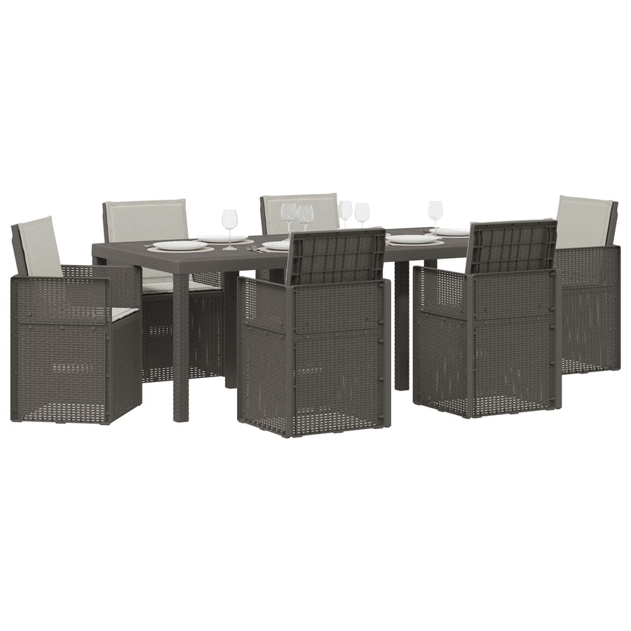 Tuin eettafelset met kussen 7 pcs Lichtgrijs PP