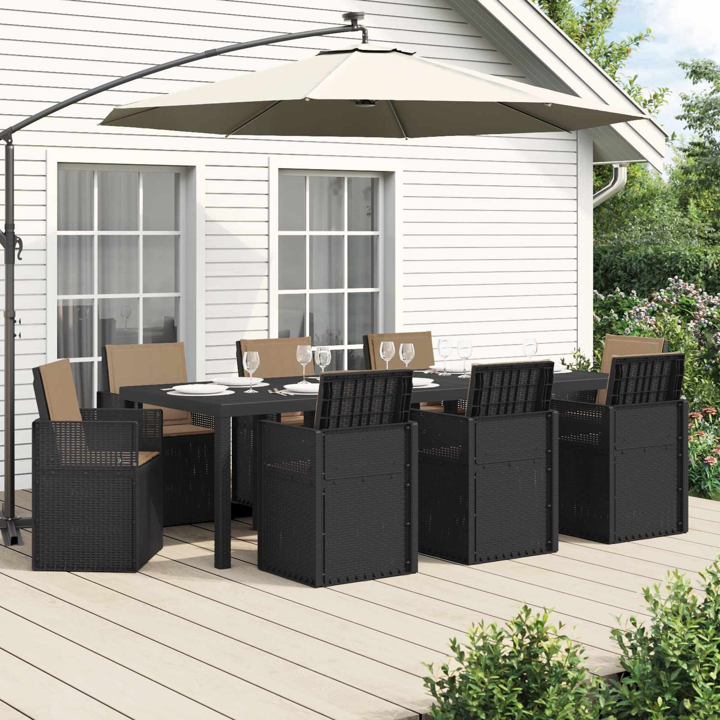 Tuin eettafelset met kussen 9 pcs Antracietkleurig en taupe PP