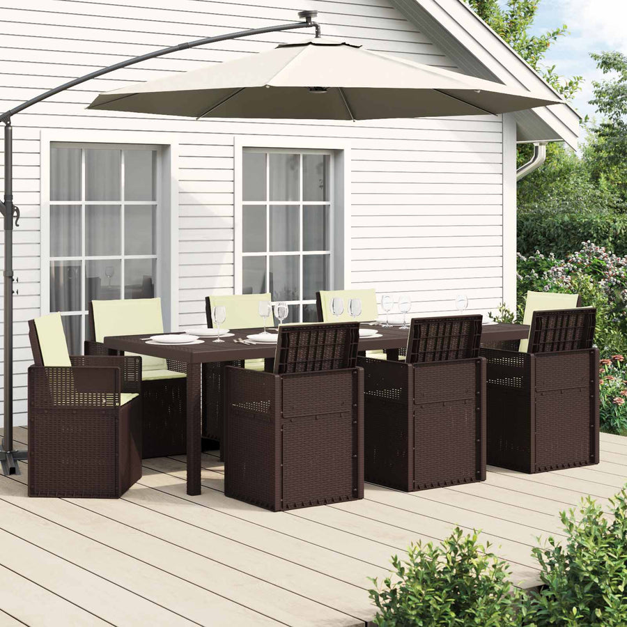 Tuin eettafelset met kussen 9 pcs Bruin en crèmekleurig PP