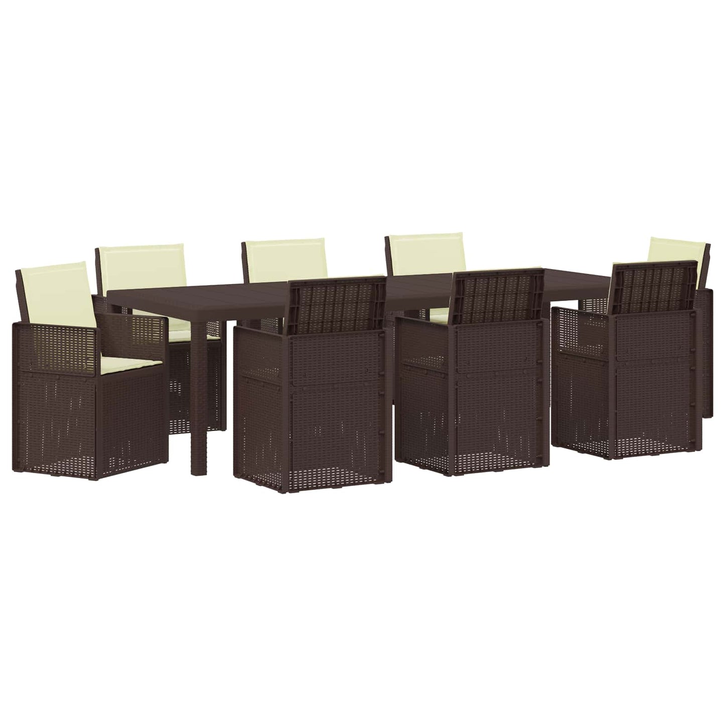 Tuin eettafelset met kussen 9 pcs Bruin en crèmekleurig PP