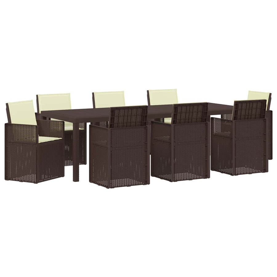 Tuin eettafelset met kussen 9 pcs Bruin en crèmekleurig PP