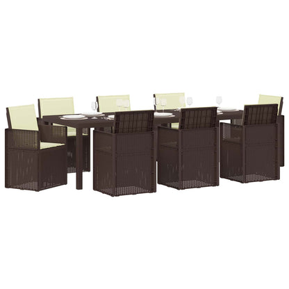 Tuin eettafelset met kussen 9 pcs Bruin en crèmekleurig PP