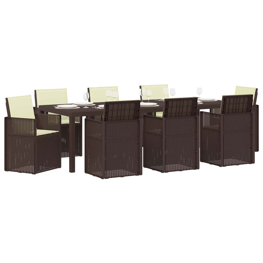 Tuin eettafelset met kussen 9 pcs Bruin en crèmekleurig PP