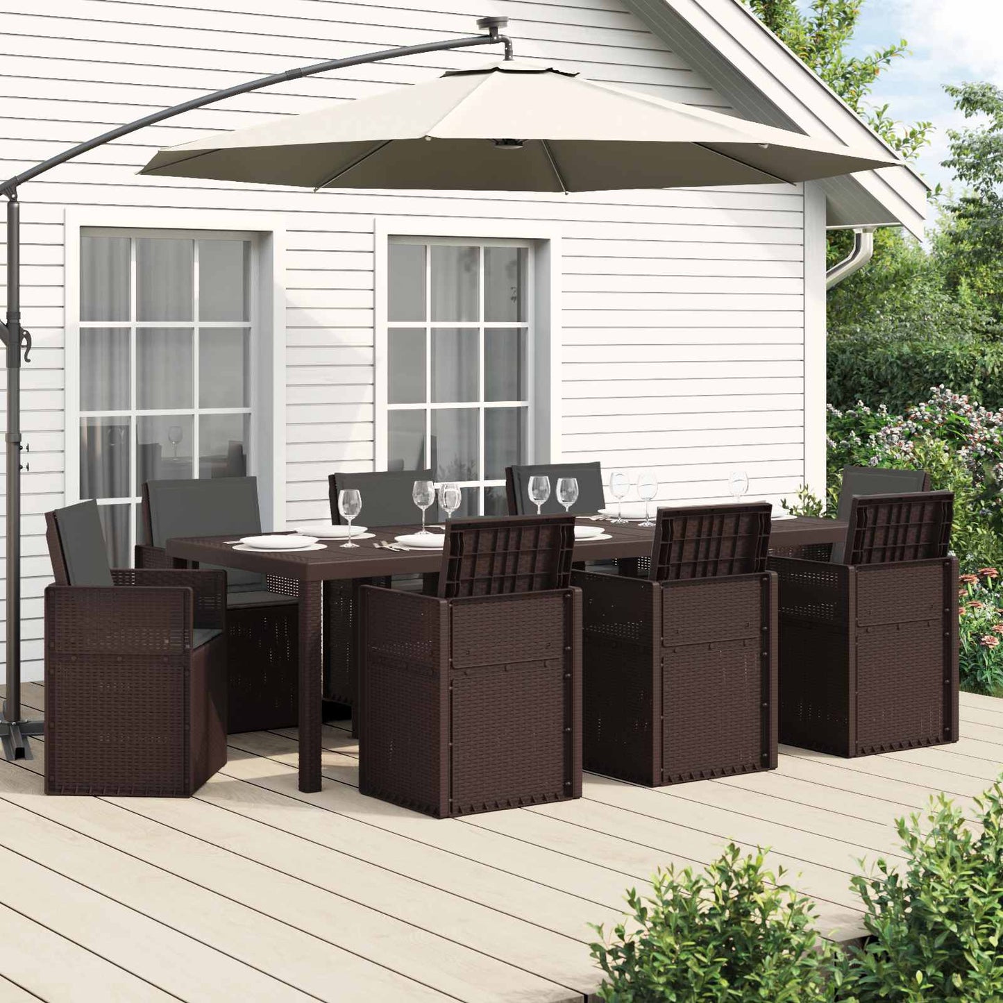 Tuin eettafelset met kussen 9 pcs Bruin en antracietkleurig PP