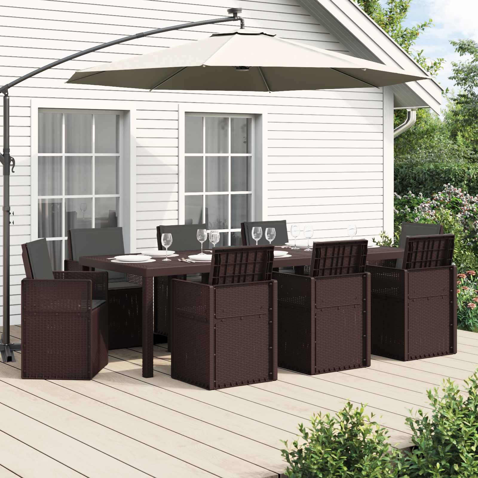 Tuin eettafelset met kussen 9 pcs Bruin en antracietkleurig PP