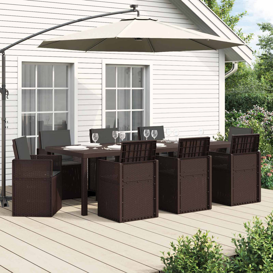 Tuin eettafelset met kussen 9 pcs Bruin en antracietkleurig PP