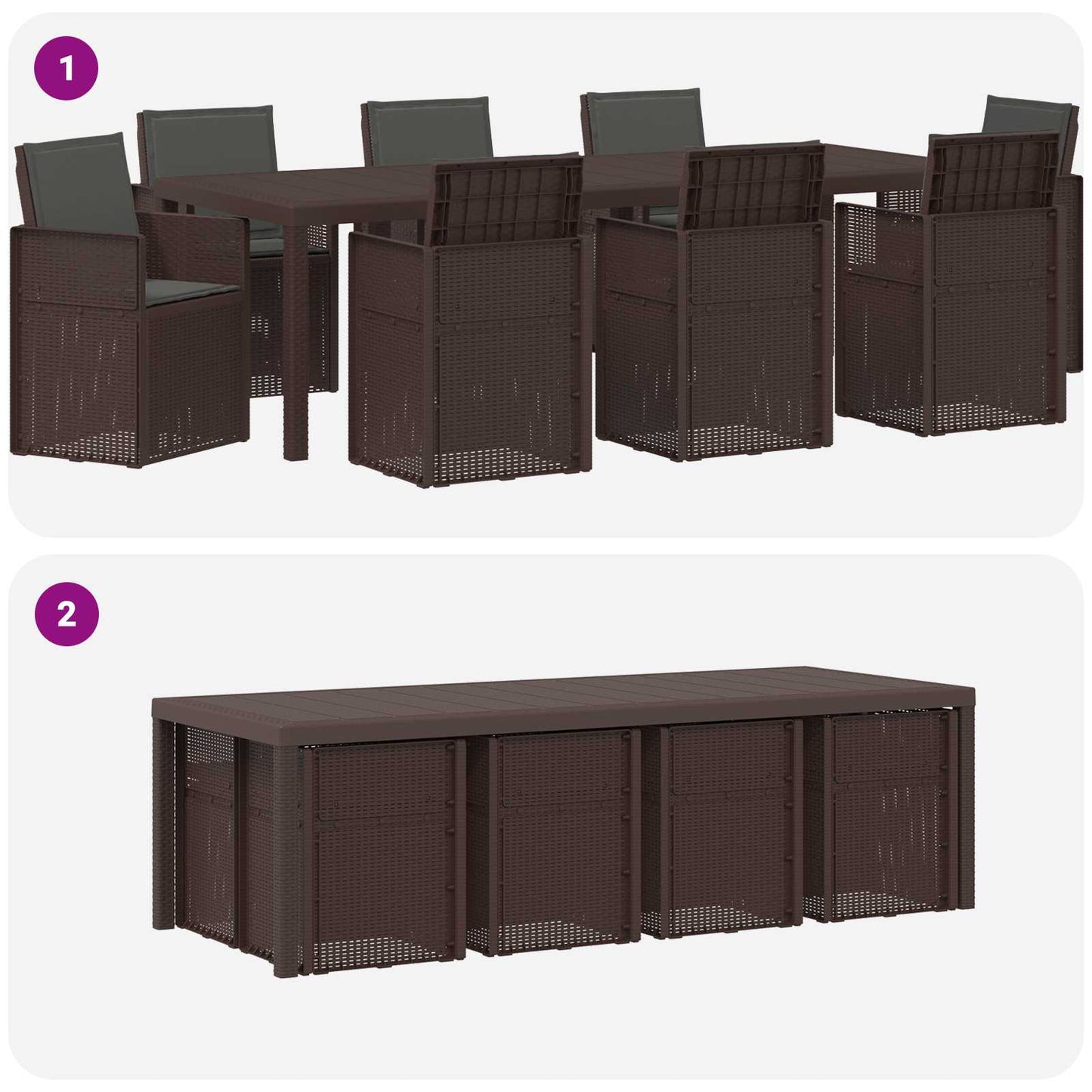 Tuin eettafelset met kussen 9 pcs Bruin en antracietkleurig PP