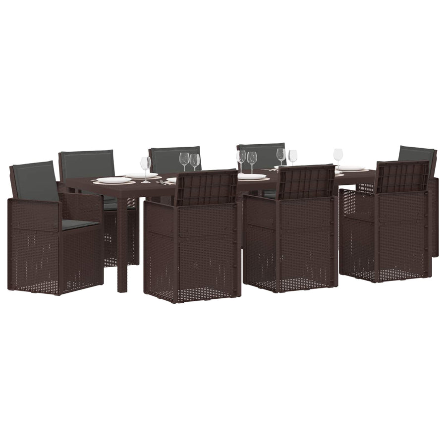 Tuin eettafelset met kussen 9 pcs Bruin en antracietkleurig PP