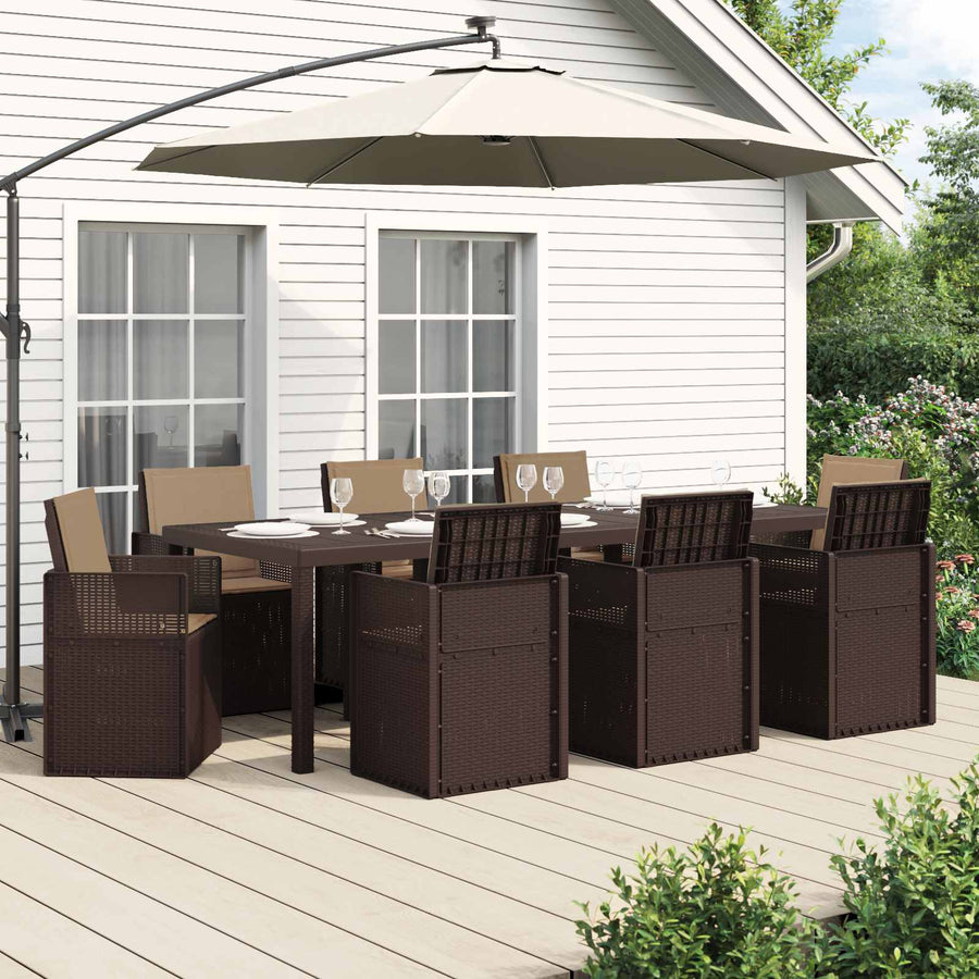 Tuin eettafelset met kussen 9 pcs Bruin en Taupe PP