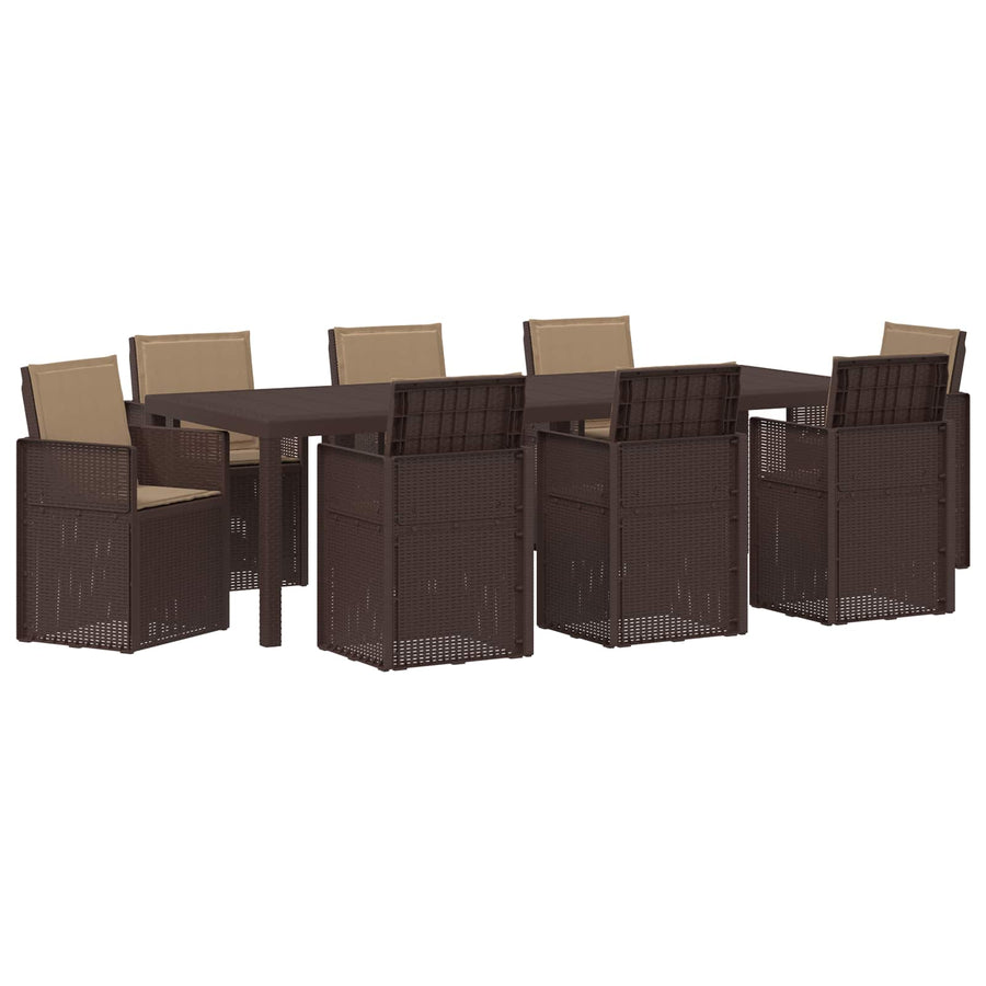 Tuin eettafelset met kussen 9 pcs Bruin en Taupe PP