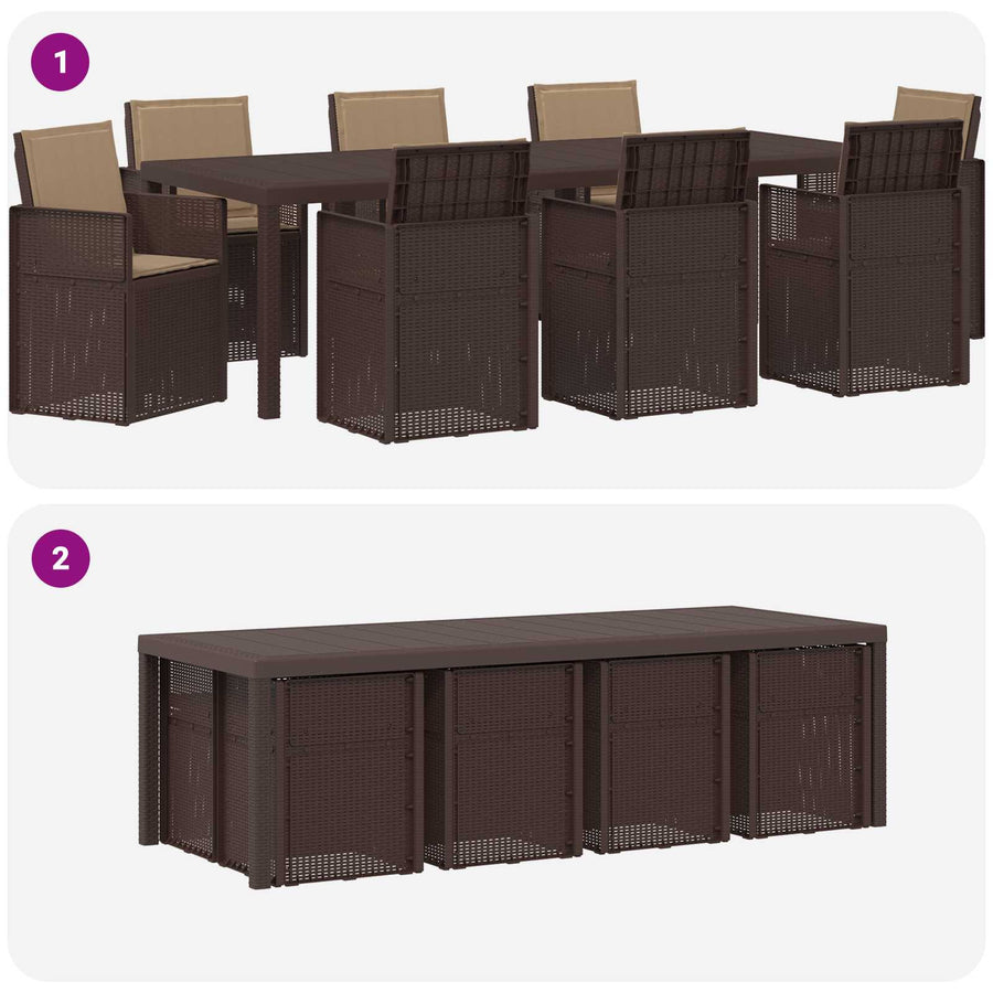 Tuin eettafelset met kussen 9 pcs Bruin en Taupe PP