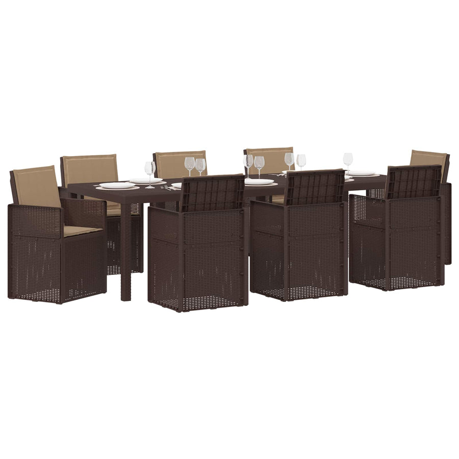 Tuin eettafelset met kussen 9 pcs Bruin en Taupe PP