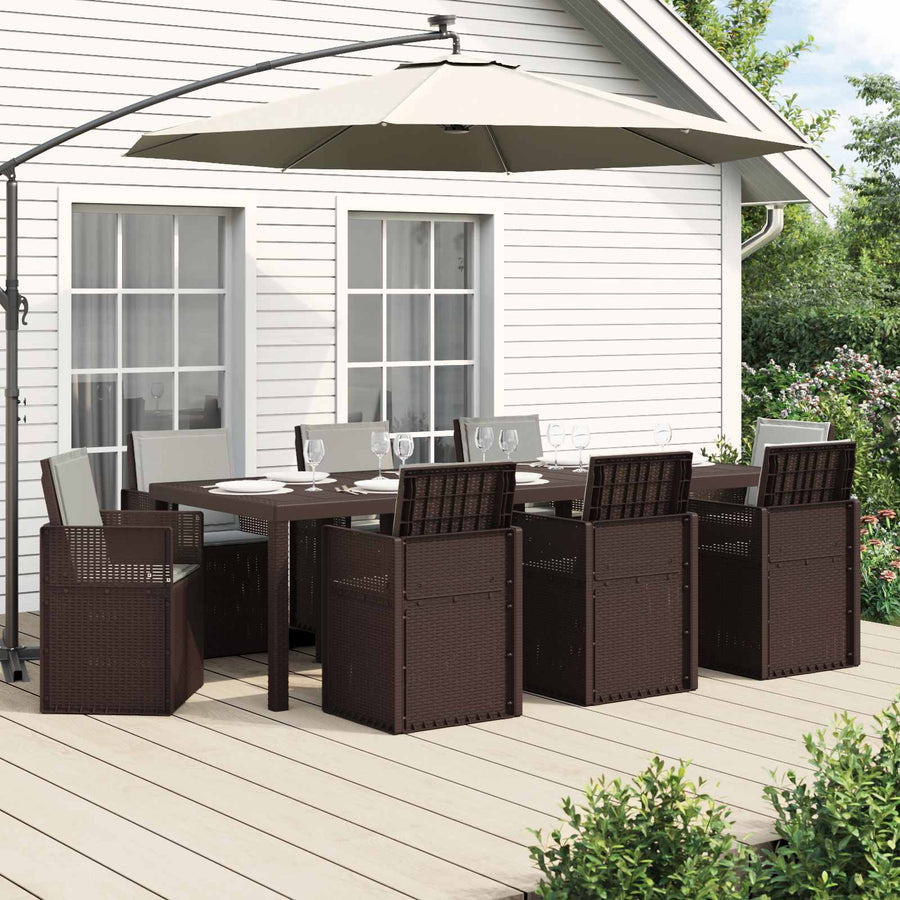 Tuin eettafelset met kussen 9 pcs Bruin en lichtgrijs PP